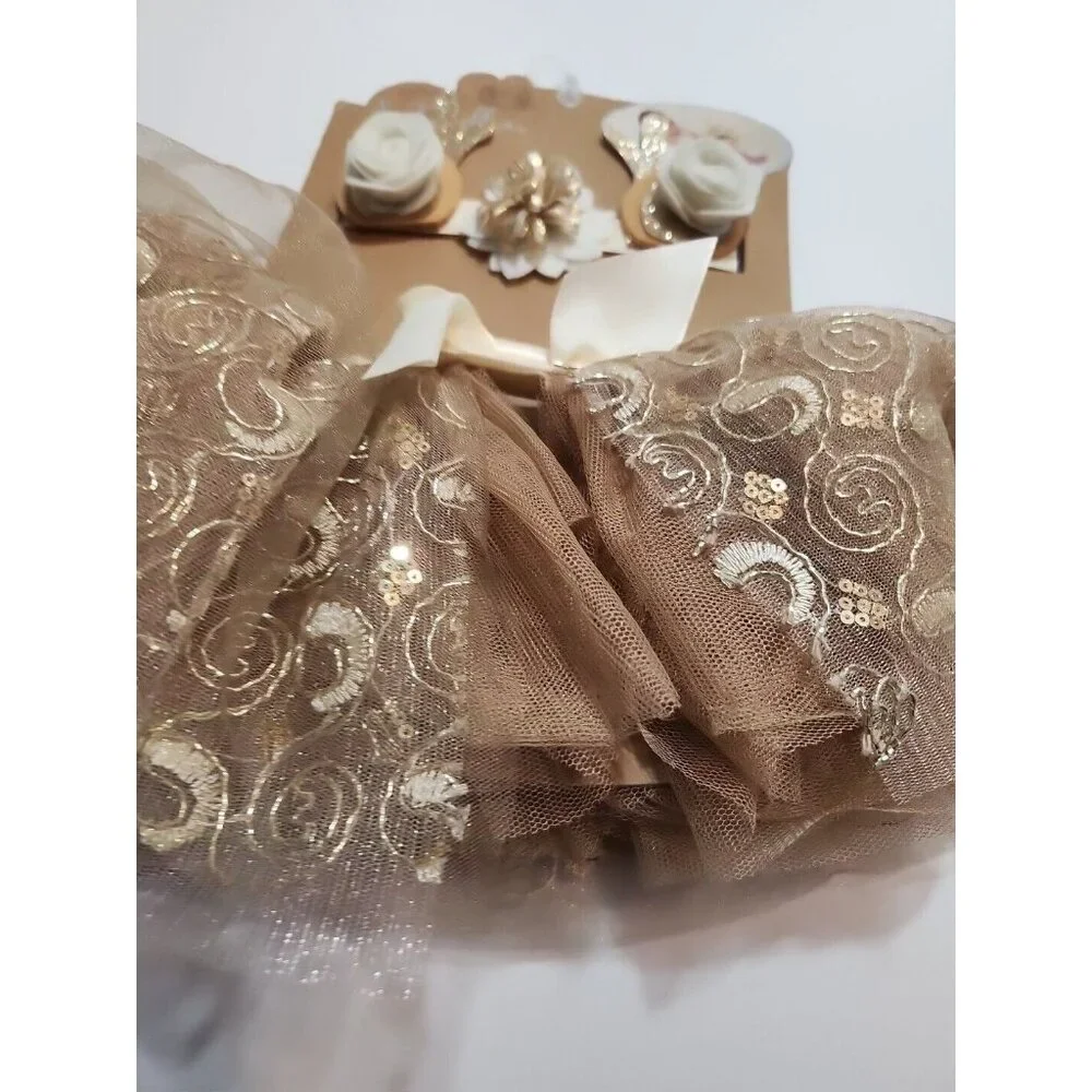 So'Dorable 2 Piece Holiday Photo Op Infant Tutu 0-12 Months Brown Cream & Gold